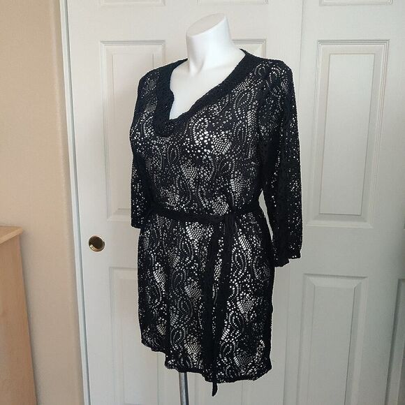 Merona belted sheer black lace swim coverup sz L - Picture 2 of 7